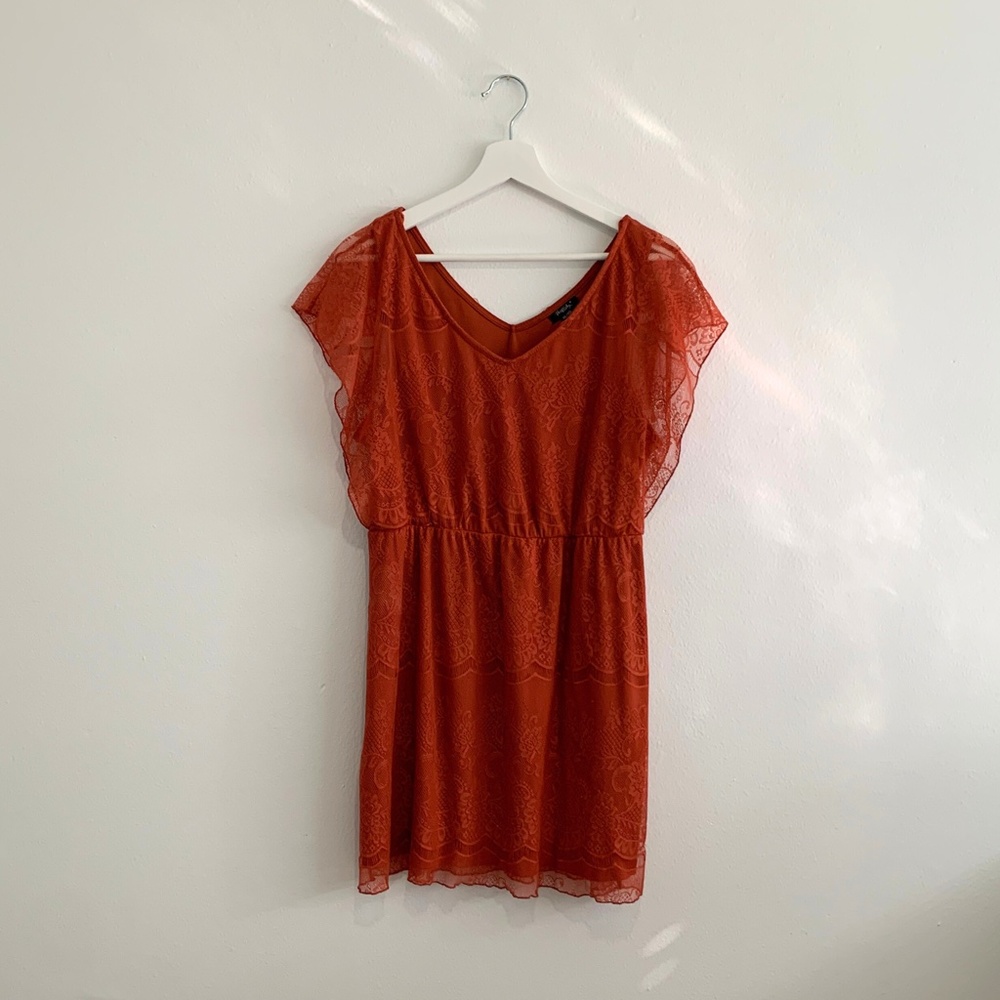 Phopody Woman's Lace Dress Bohemian Pretty Terra Cotta V-Neck Mini Y2K X-Large